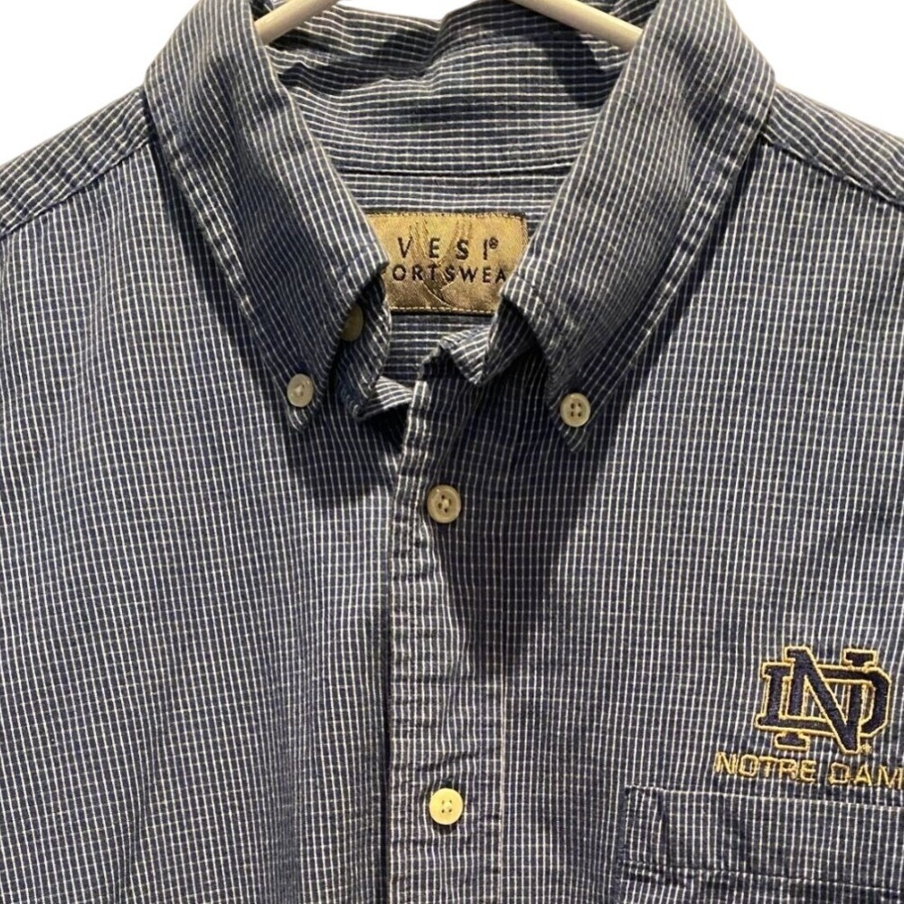 Vesi Sportswear Notre Dame Button Down Shirt Large Men's Blue Check‎ Long Sleeve